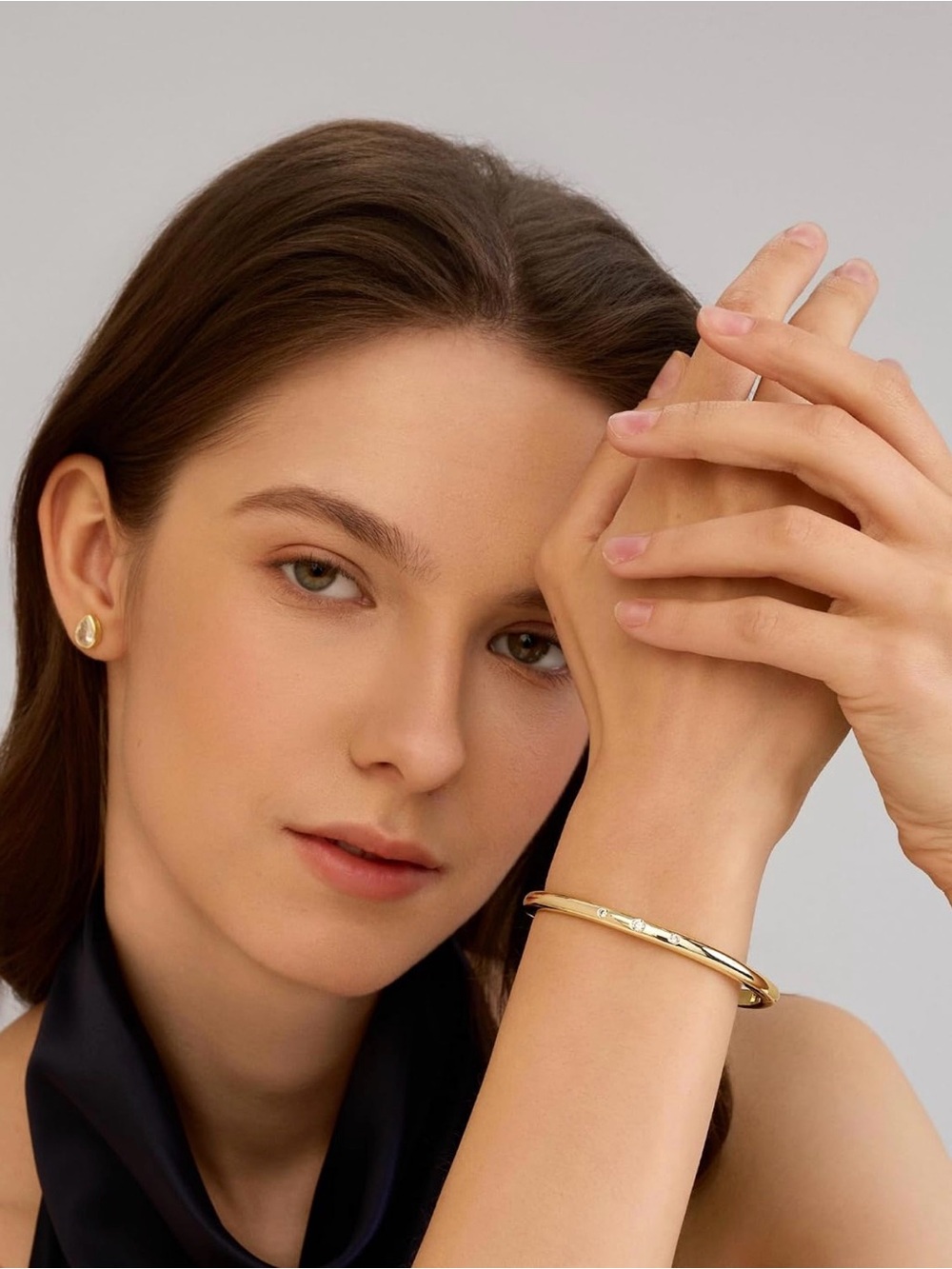 Polished Gold Hinged Bangle Bracelets (2) - Women’s Jewelry